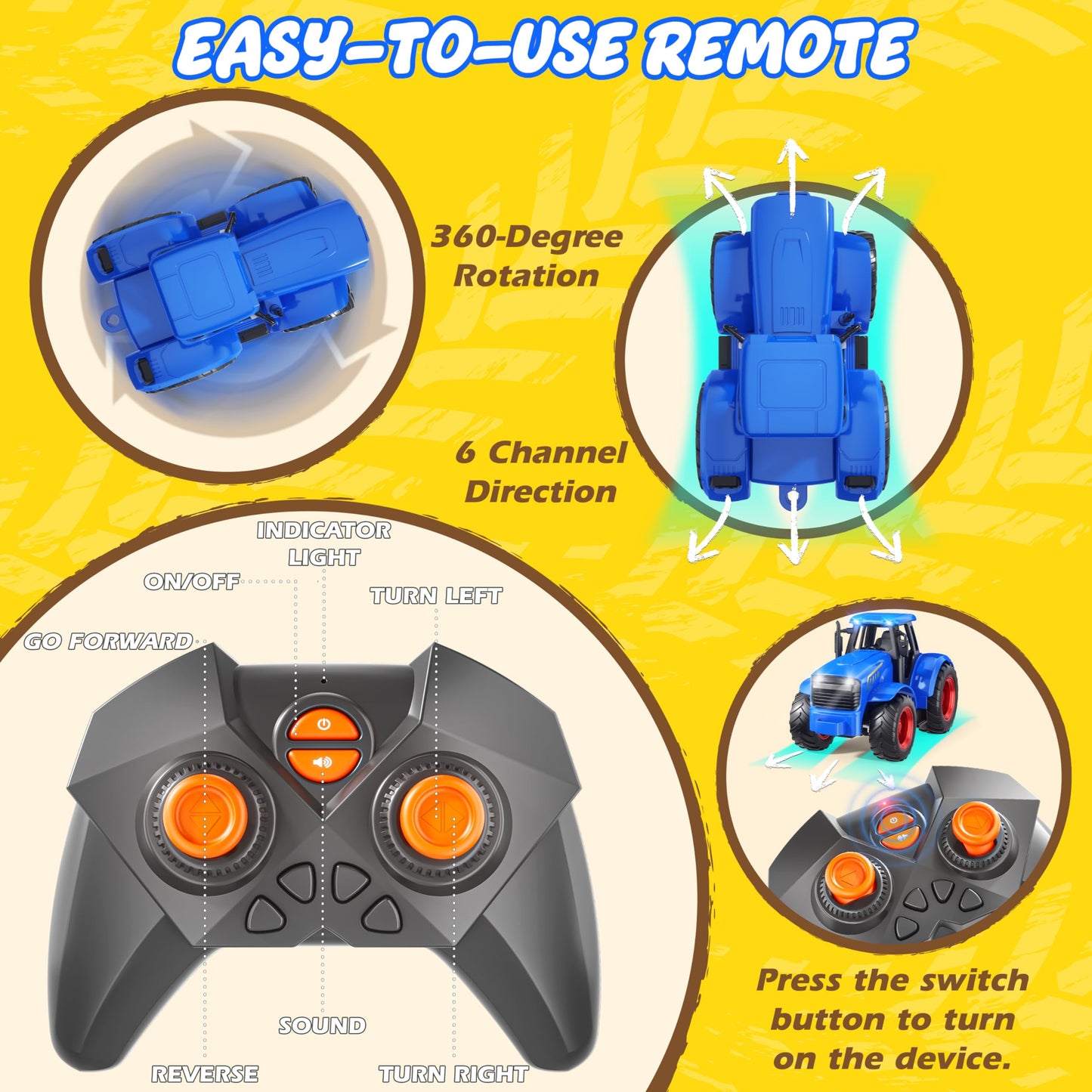 Funwee RC Tractor Toy Set with Light & Sound – Kids Farm Truck (Blue)