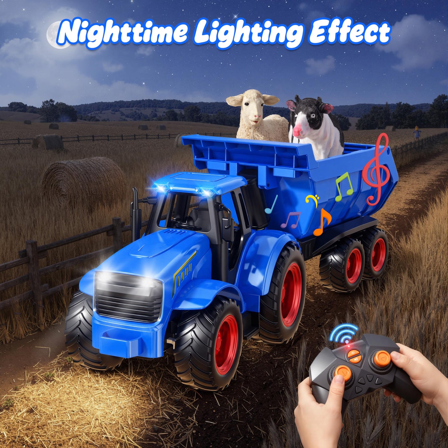 Funwee RC Tractor Toy Set with Light & Sound – Kids Farm Truck (Blue)
