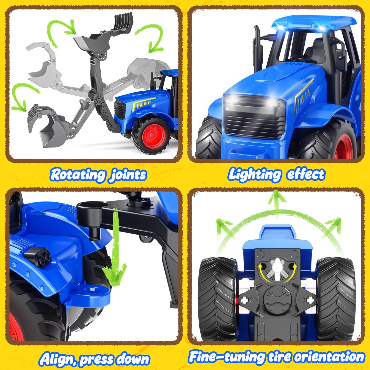 Funwee RC Tractor Toy Set with Light & Sound – Kids Farm Truck (Blue)