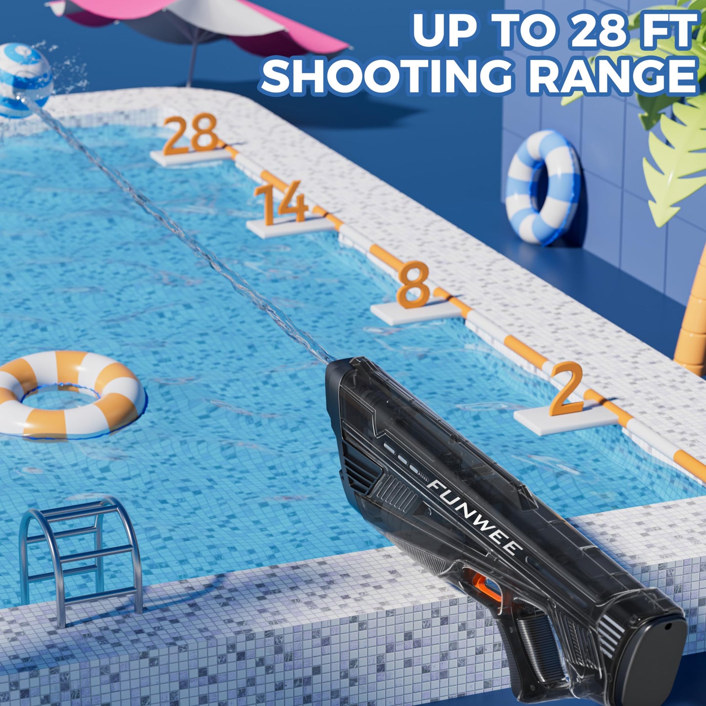 Funwee Electric Water Gun for Adults & Kids — High-Powered Auto Water Blaster with 28–32 ft Range