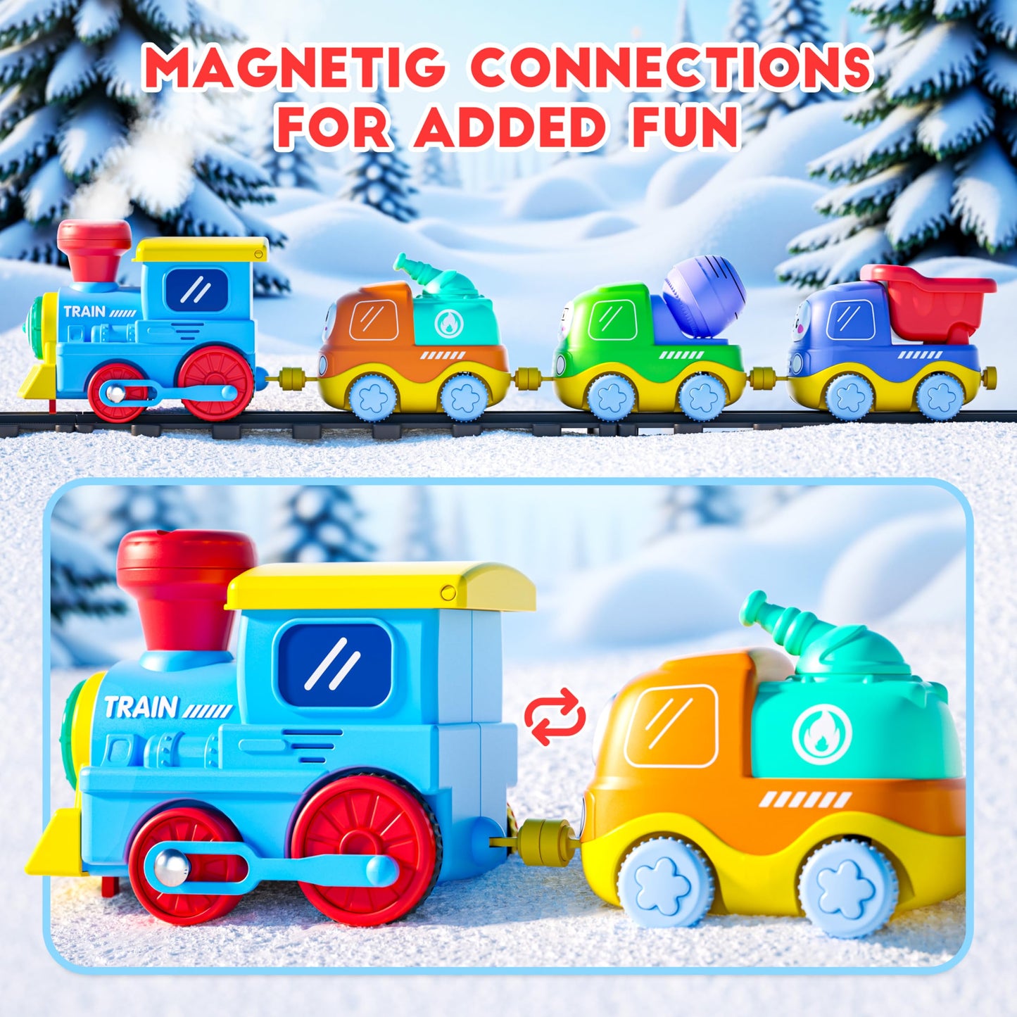 Funwee Steam Track Train Set for Toddlers – Magnetic Cars, Lights & Sounds