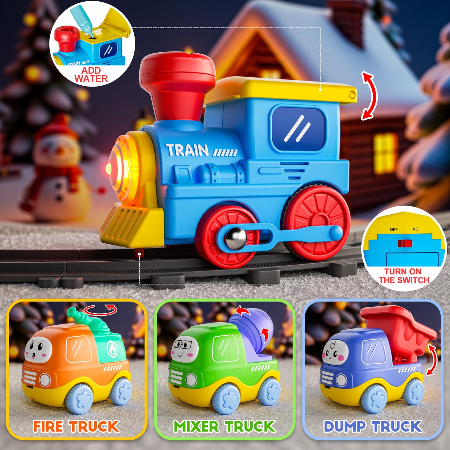 Funwee Steam Track Train Set for Toddlers – Magnetic Cars, Lights & Sounds