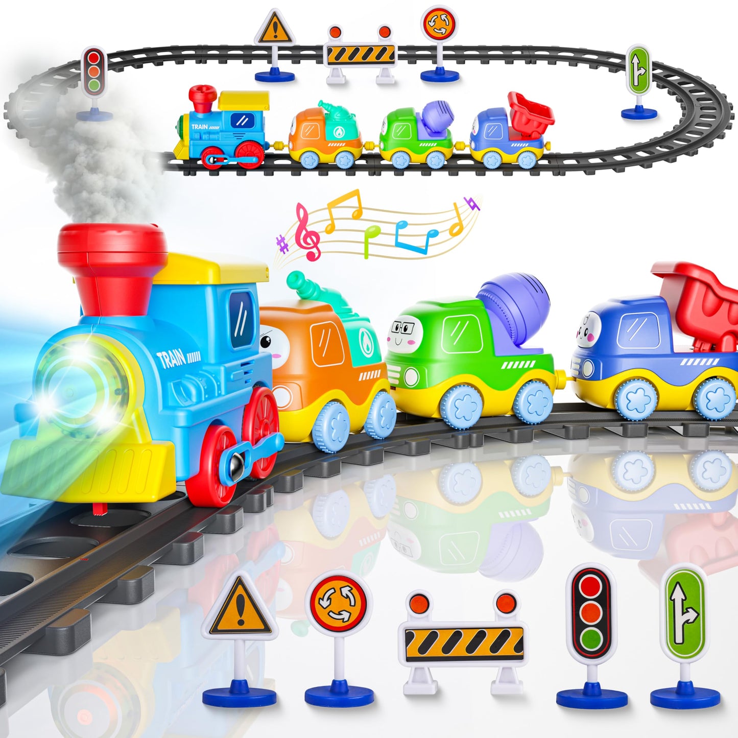 Funwee Steam Track Train Set for Toddlers – Magnetic Cars, Lights & Sounds