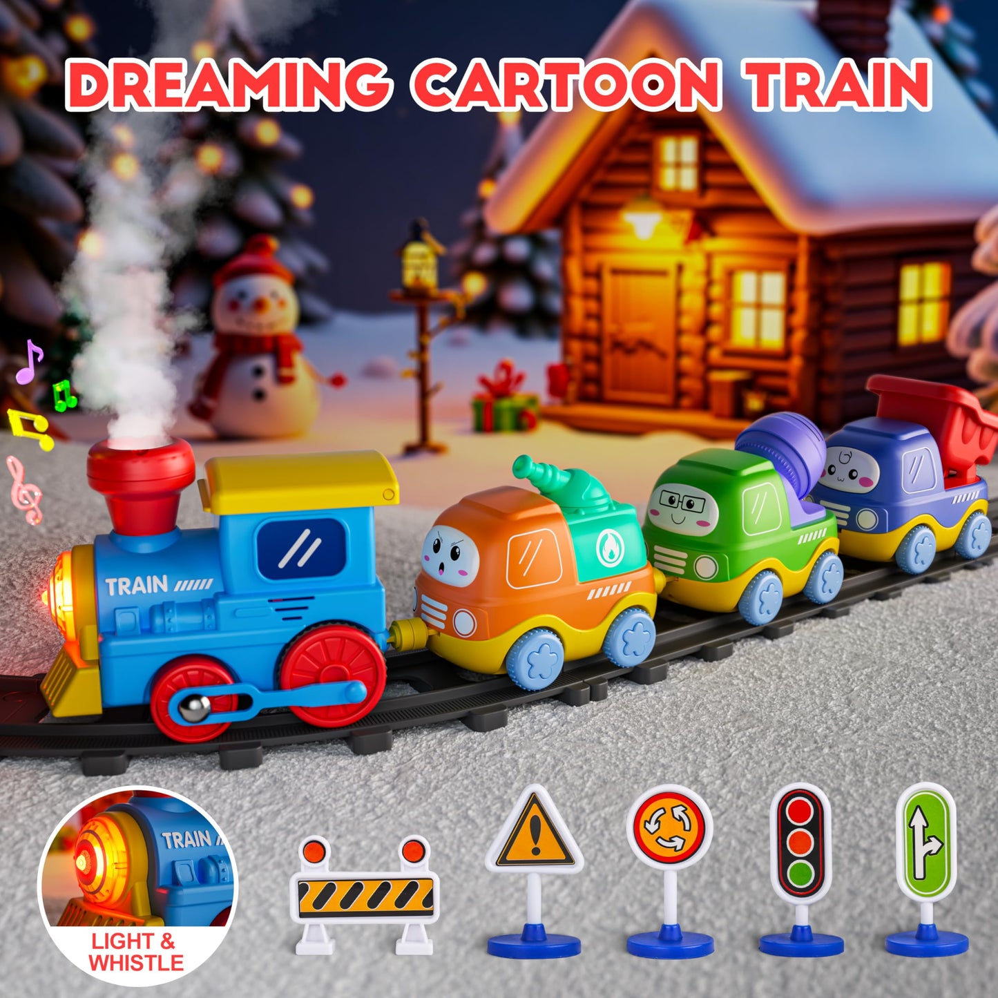 Funwee Steam Track Train Set for Toddlers – Magnetic Cars, Lights & Sounds