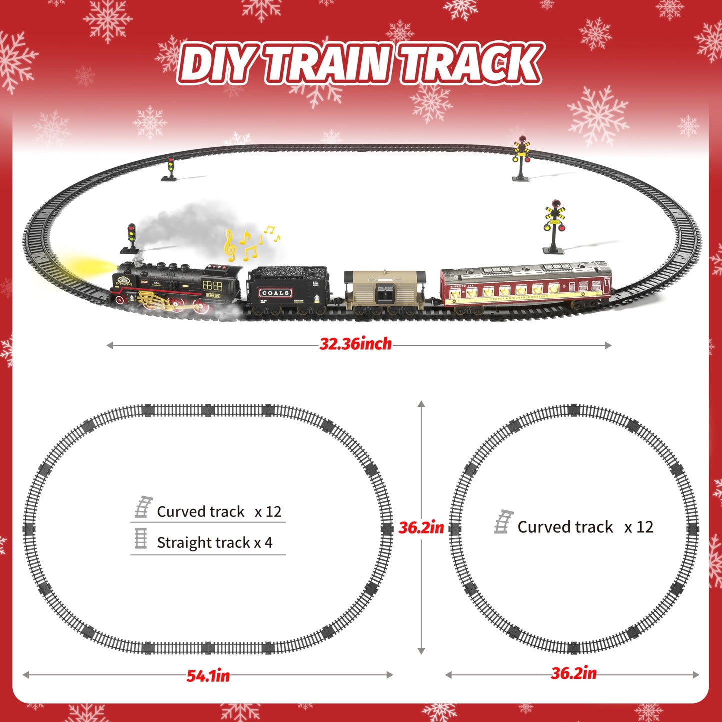 Funwee Electric Train Toy with Smokes, Lights & Sound – Track Set for Kids 3-7+
