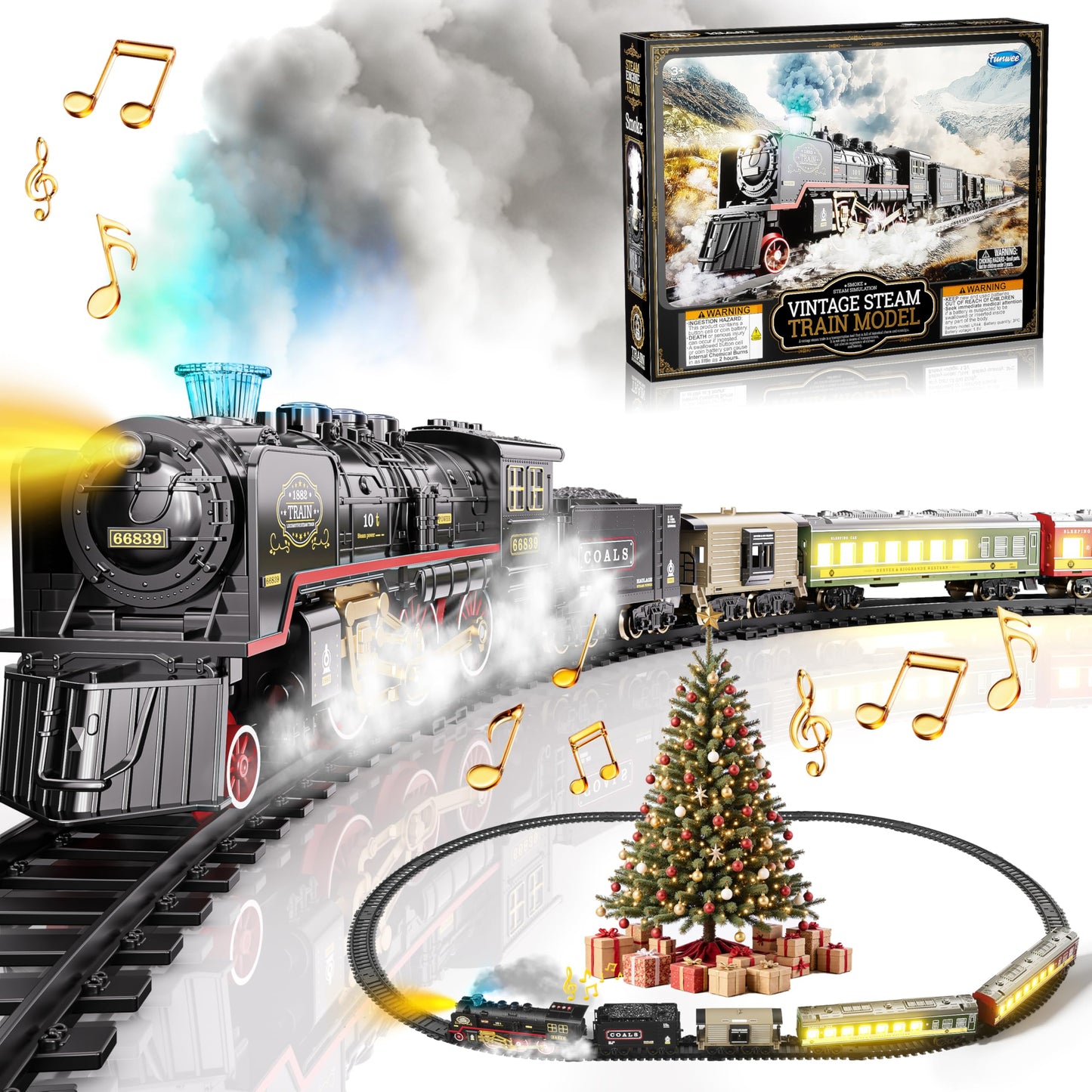 Funwee Glow Train Set with Illuminated Carriages – Lights, Smoke & Sound