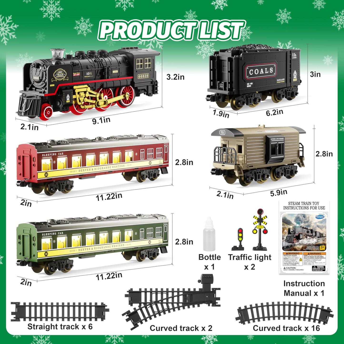 Funwee Glow Train Set with Illuminated Carriages – Lights, Smoke & Sound