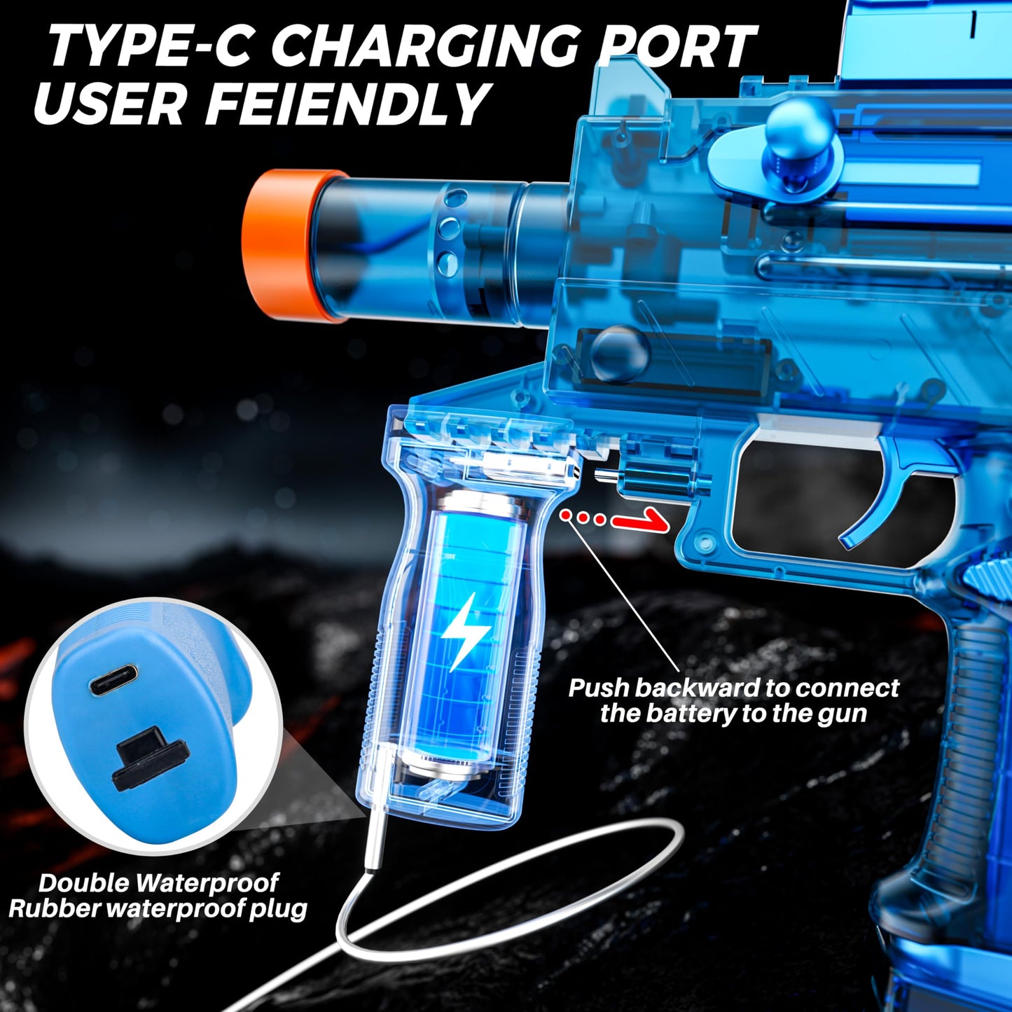 Funwee 2025 Electric Water Gun – Type-C Charge, Foggy Effect, Long Range (Blue)