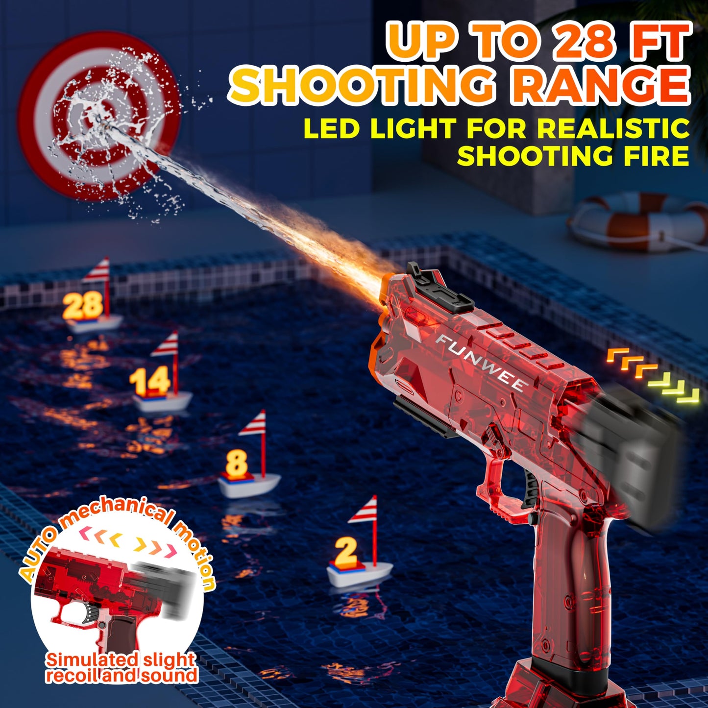 Funwee 2025 Upgraded Electric Water Gun – Light Up, Long-Range Auto Blaster