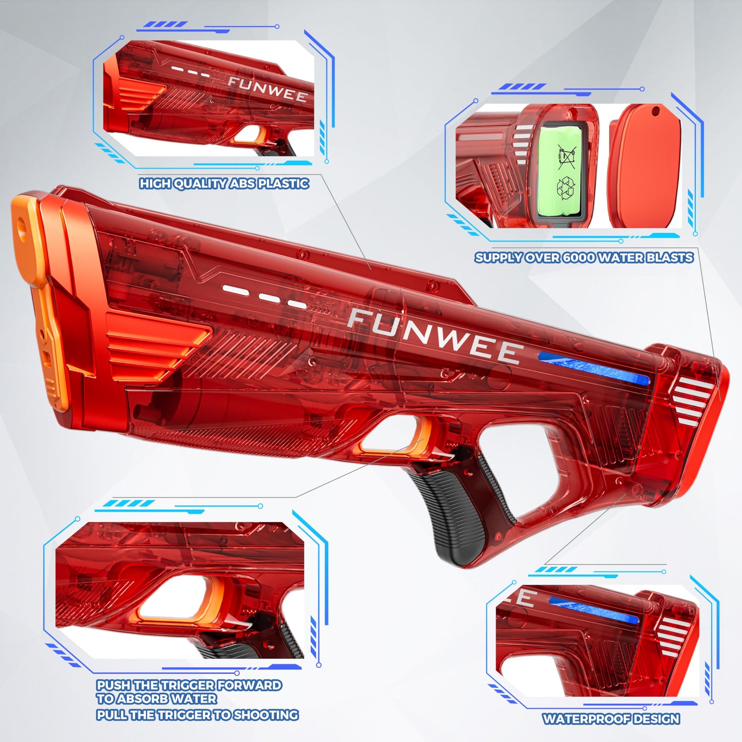 Funwee Electric Water Gun for Kids & Adults – Auto Water Blaster with Long Range