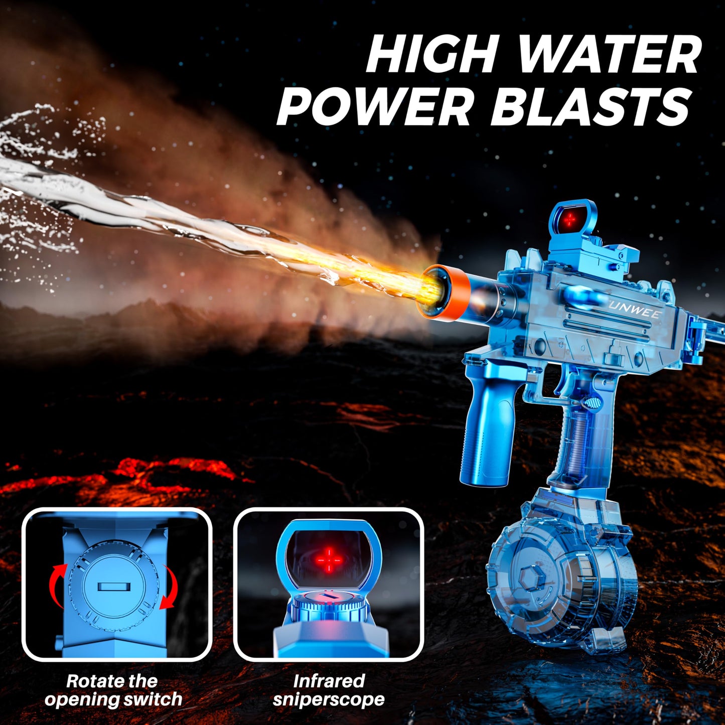 Funwee 2025 Electric Water Gun – Type-C Charge, Foggy Effect, Long Range (Blue)