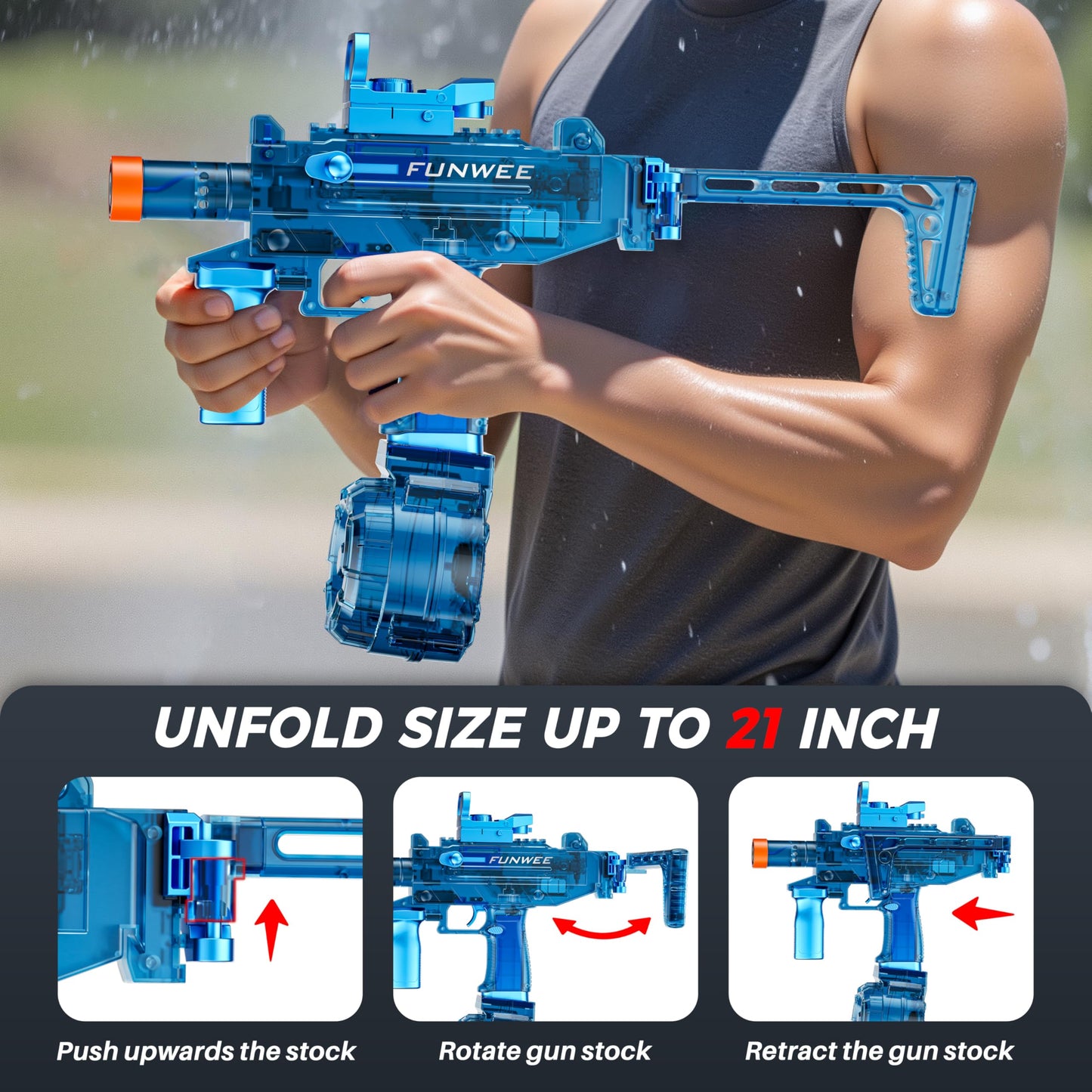 Funwee 2025 Electric Water Gun – Type-C Charge, Foggy Effect, Long Range (Blue)