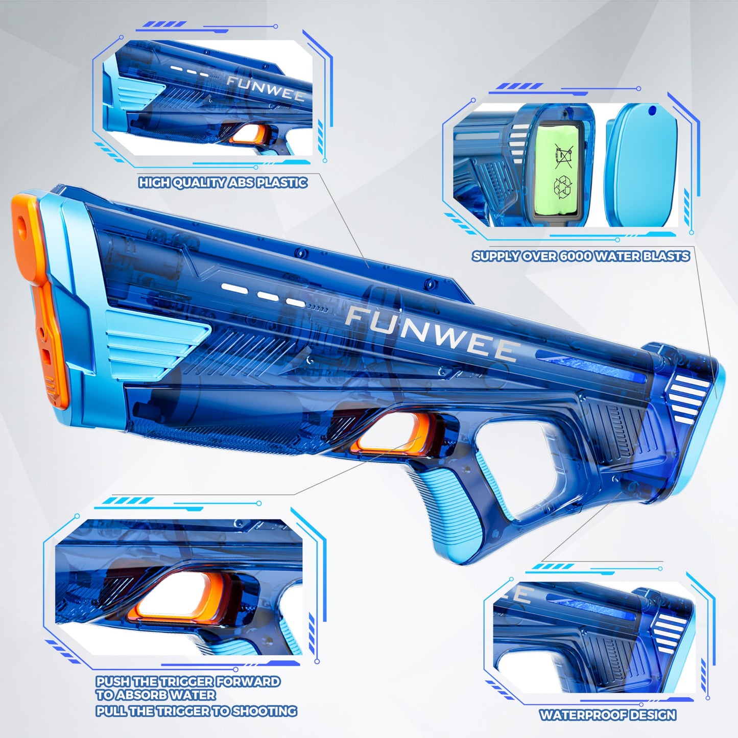 Funwee 2 Pack Electric Water Gun – High-Power Auto Water Blaster for Adults & Kids