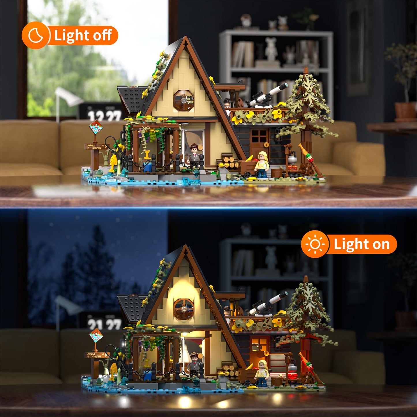 FUNWHOLE A-Frame Cabin Lighting Building Bricks Set — 2061 PCS for Adults & Teens