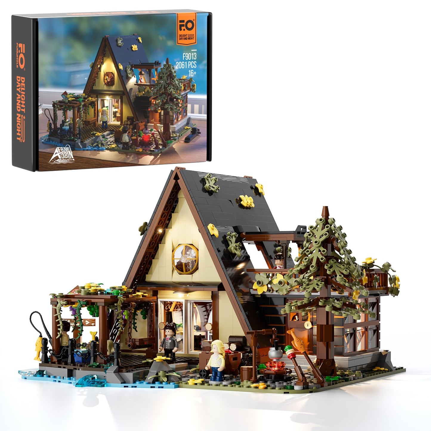 FUNWHOLE A-Frame Cabin Lighting Building Bricks Set — 2061 PCS for Adults & Teens