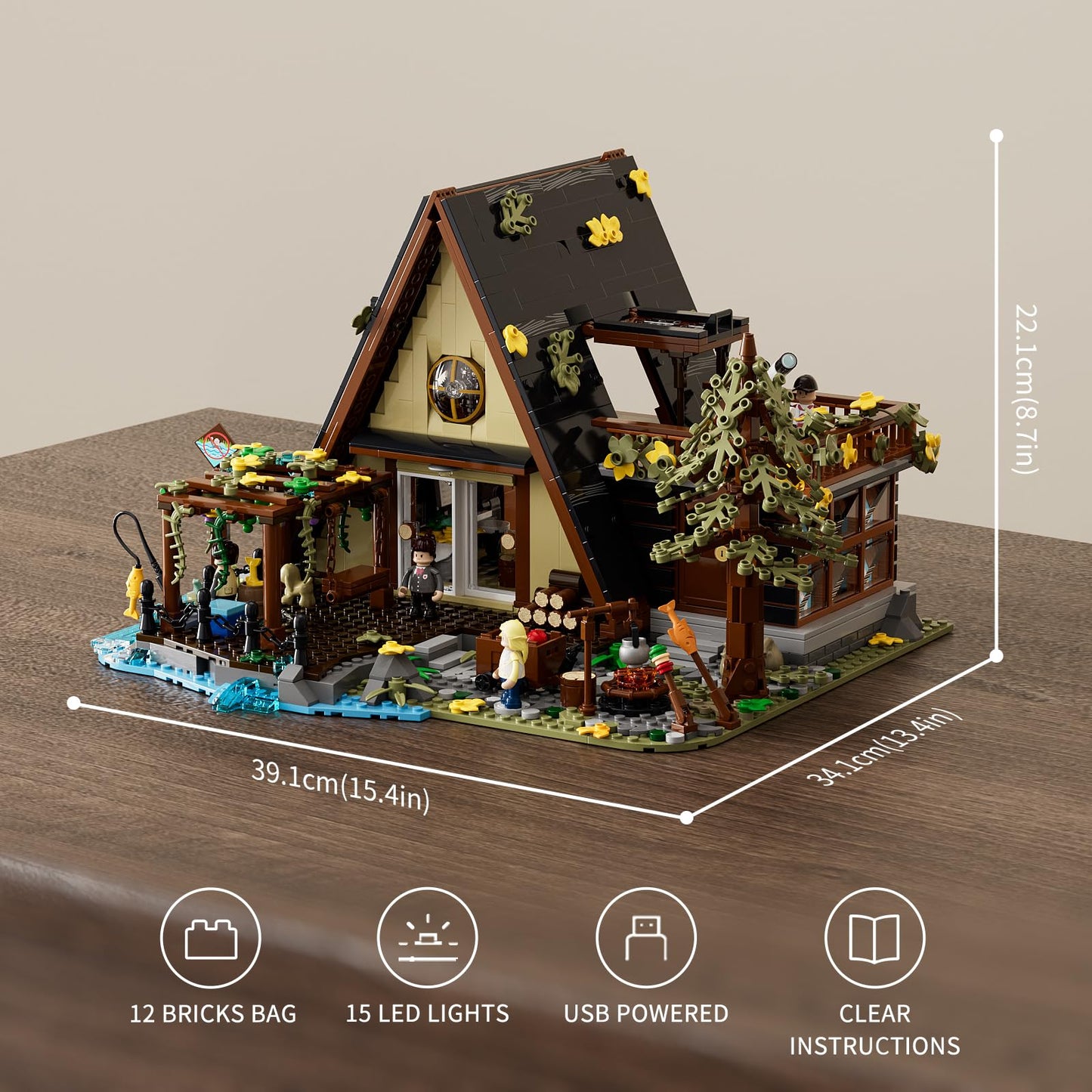 FUNWHOLE A-Frame Cabin Lighting Building Bricks Set — 2061 PCS for Adults & Teens