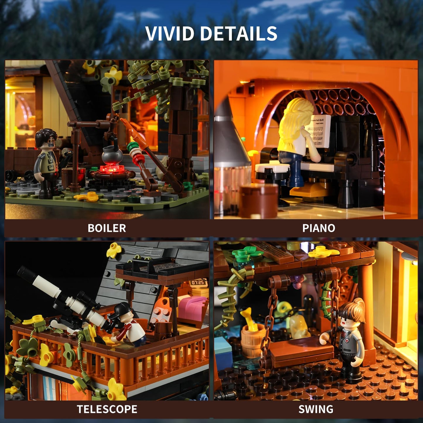 FUNWHOLE A-Frame Cabin Lighting Building Bricks Set — 2061 PCS for Adults & Teens