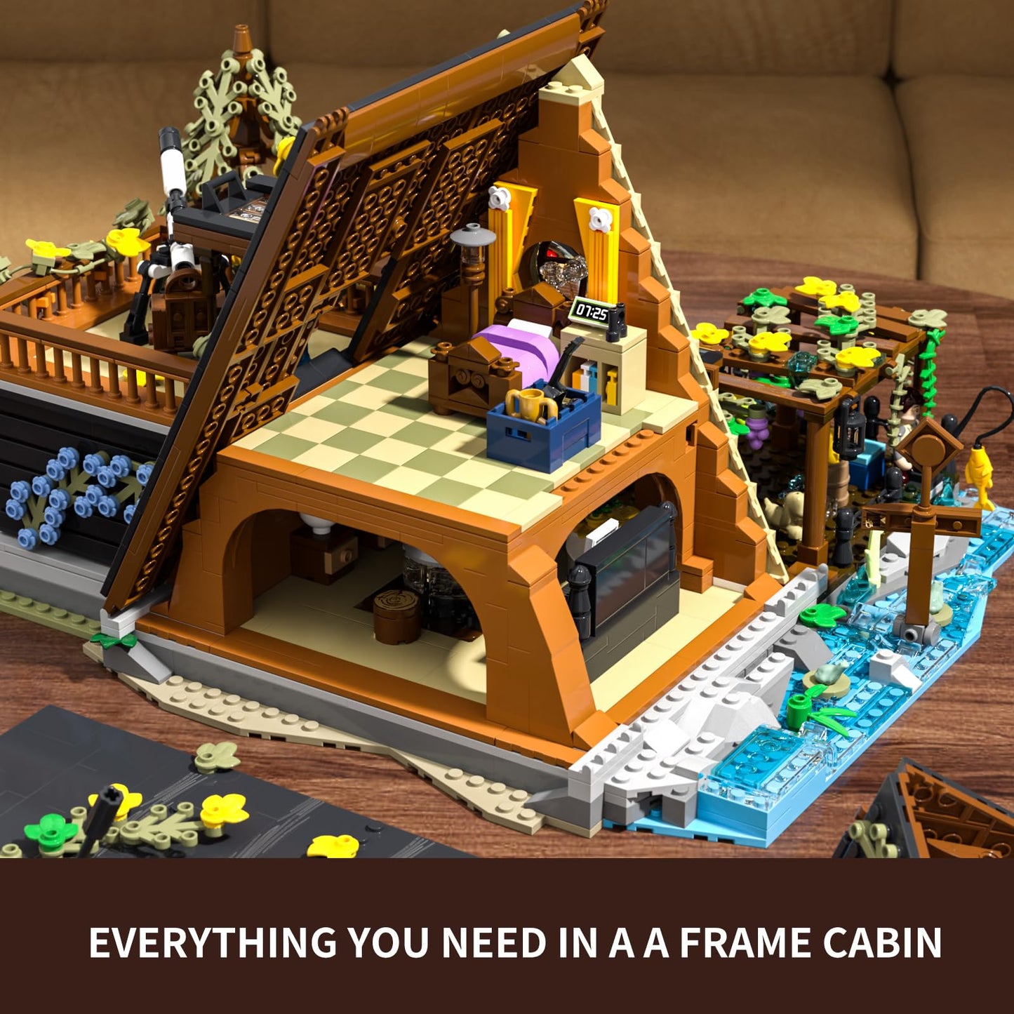FUNWHOLE A-Frame Cabin Lighting Building Bricks Set — 2061 PCS for Adults & Teens