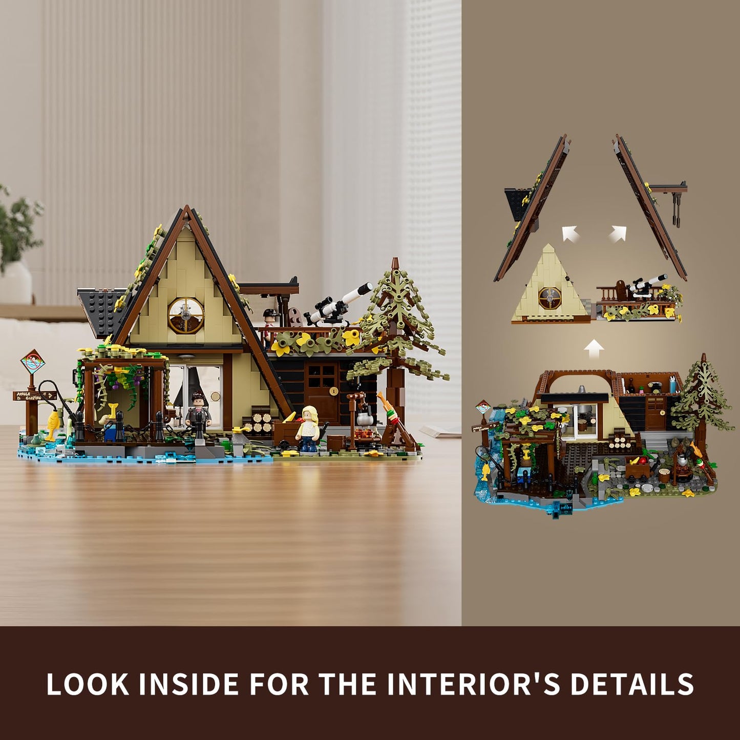 FUNWHOLE A-Frame Cabin Lighting Building Bricks Set — 2061 PCS for Adults & Teens