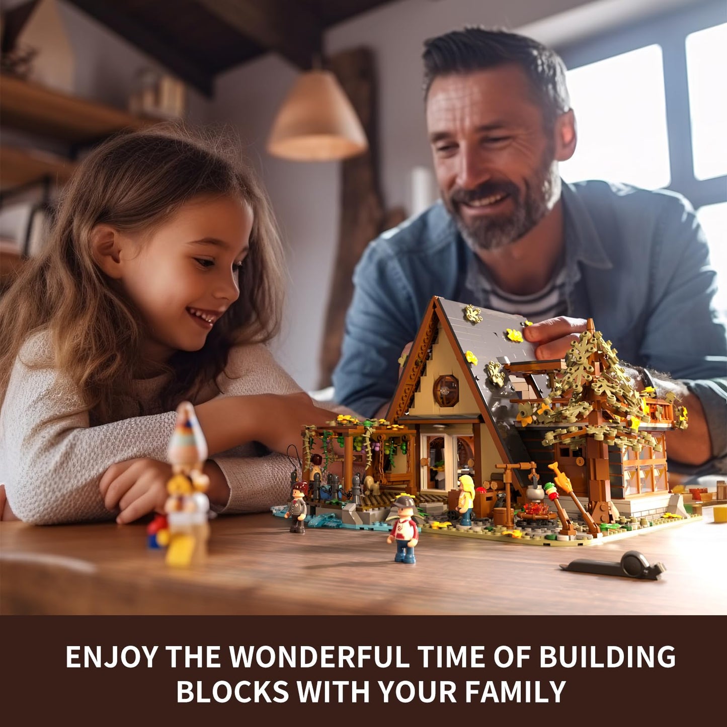 FUNWHOLE A-Frame Cabin Lighting Building Bricks Set — 2061 PCS for Adults & Teens