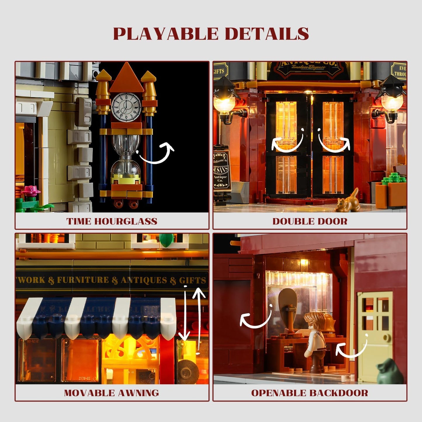 FUNWHOLE Antique-Store Lighting Building-Bricks Set | 2847 Pcs Modular City Town Shop