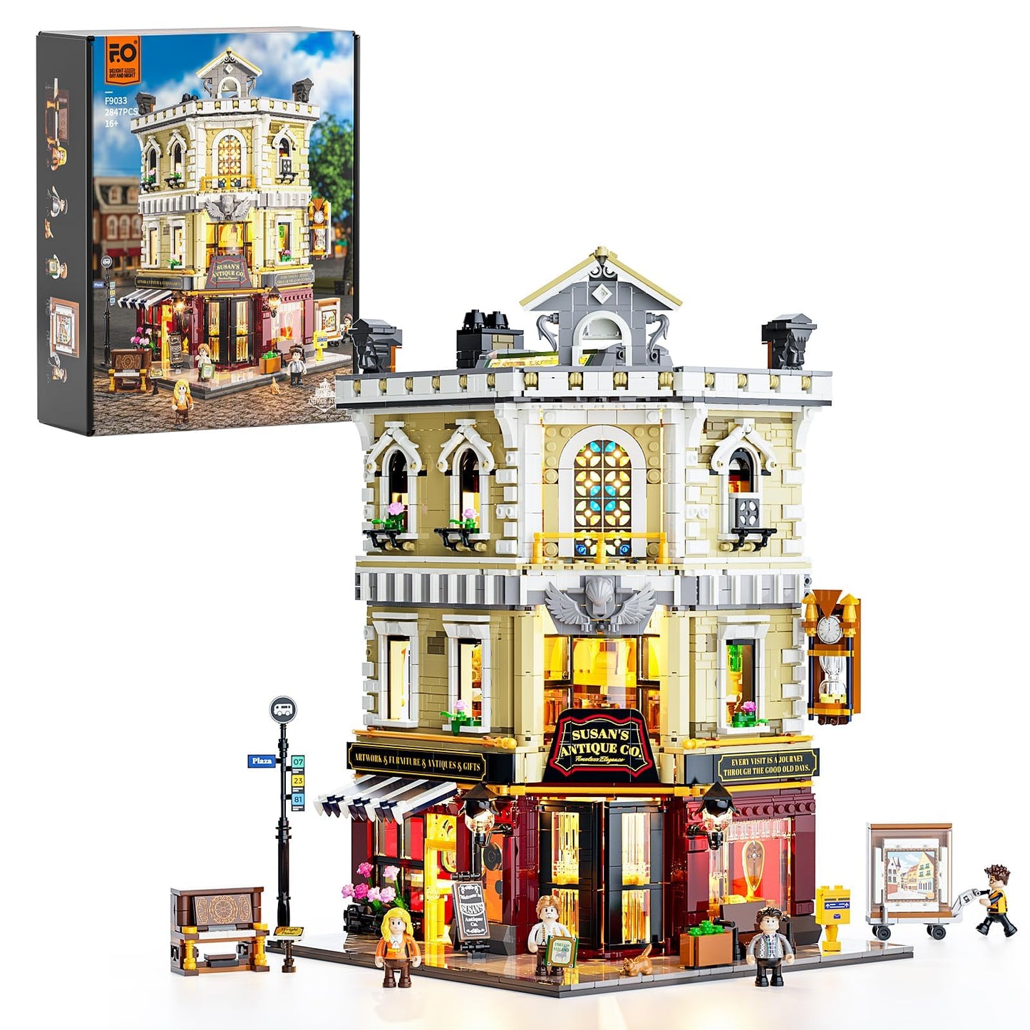 FUNWHOLE Antique-Store Lighting Building-Bricks Set | 2847 Pcs Modular City Town Shop