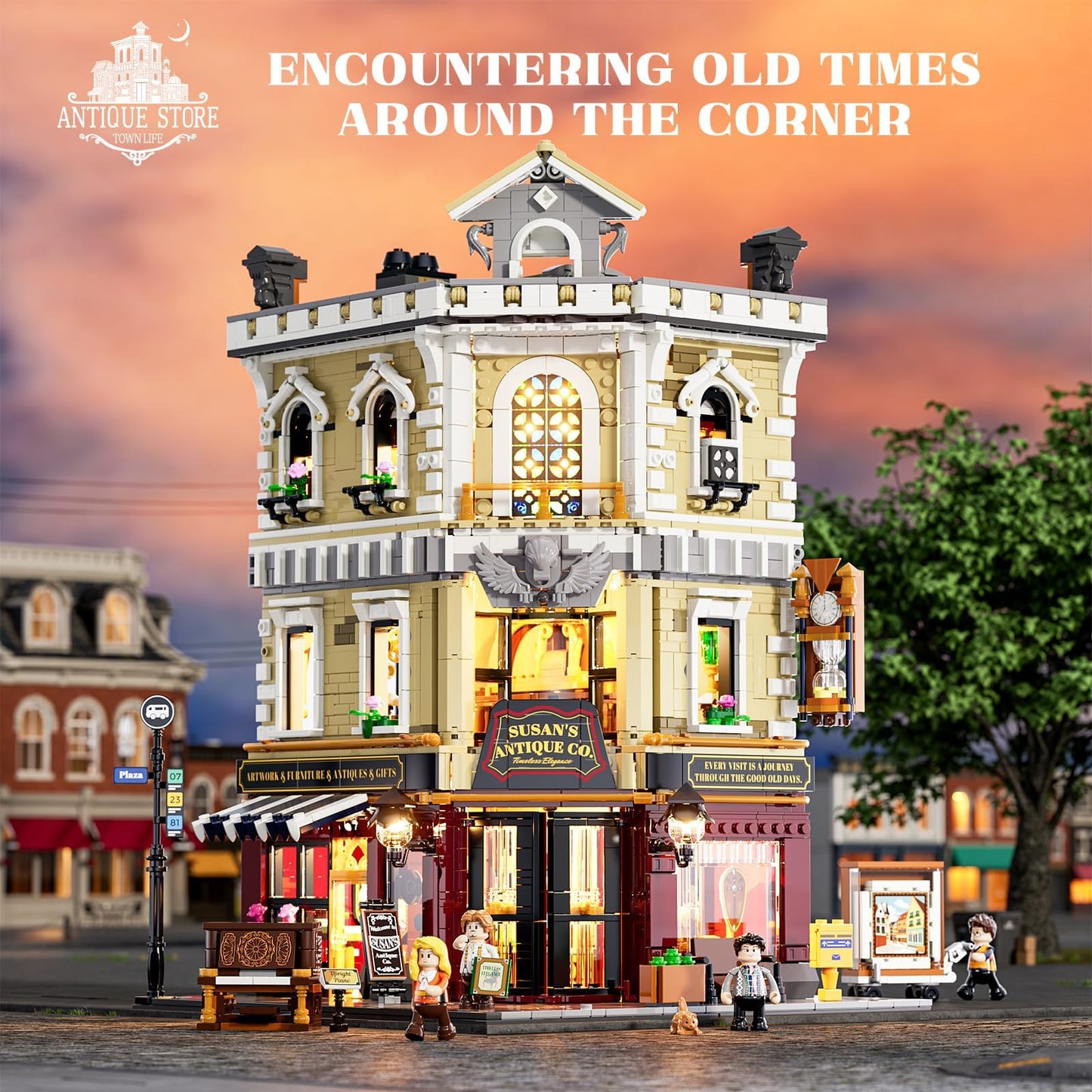 FUNWHOLE Antique-Store Lighting Building-Bricks Set | 2847 Pcs Modular City Town Shop
