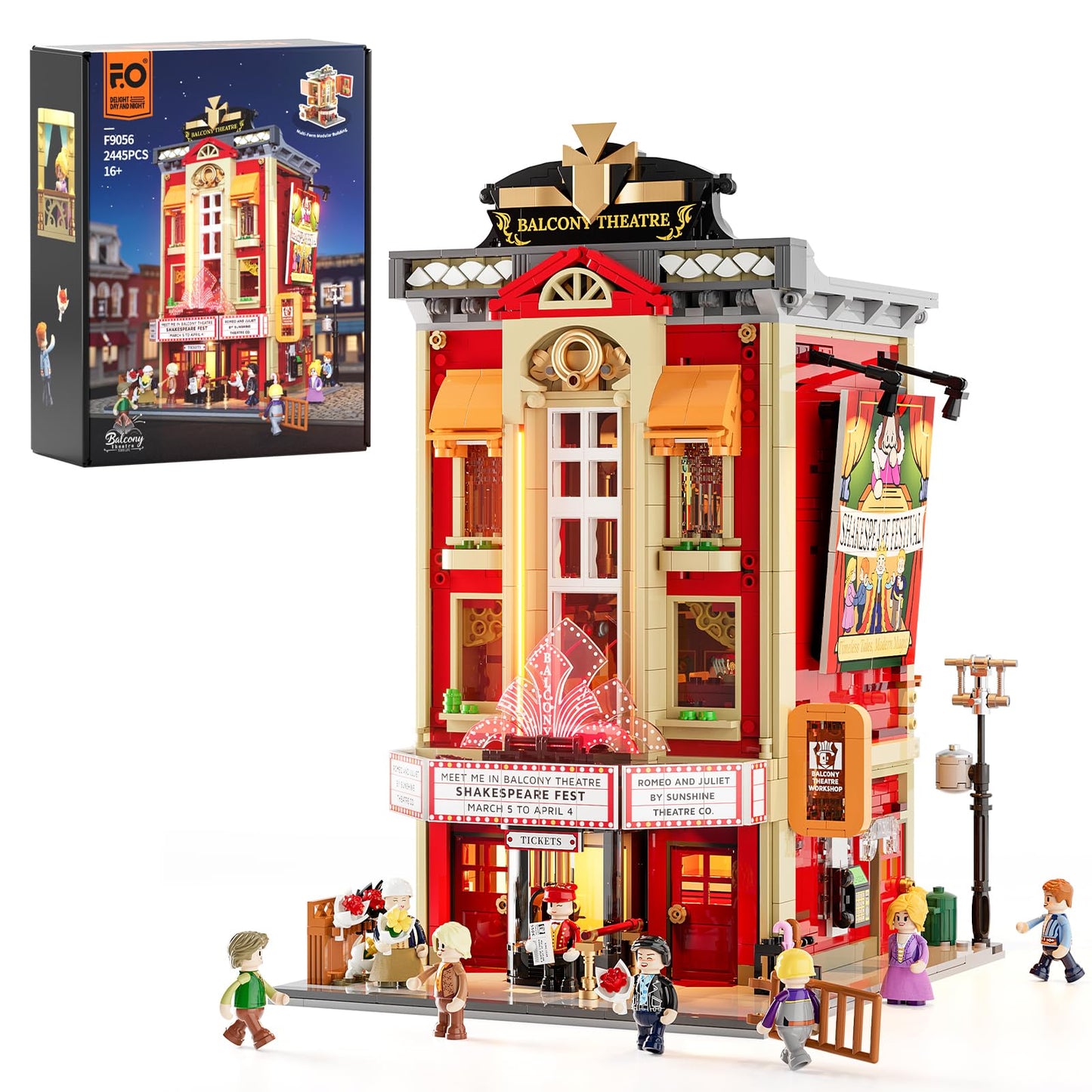 FUNWHOLE Balcony-Theatre Lighting Building-Bricks Set | City Town Creator House LED Kit (2445 Pcs)