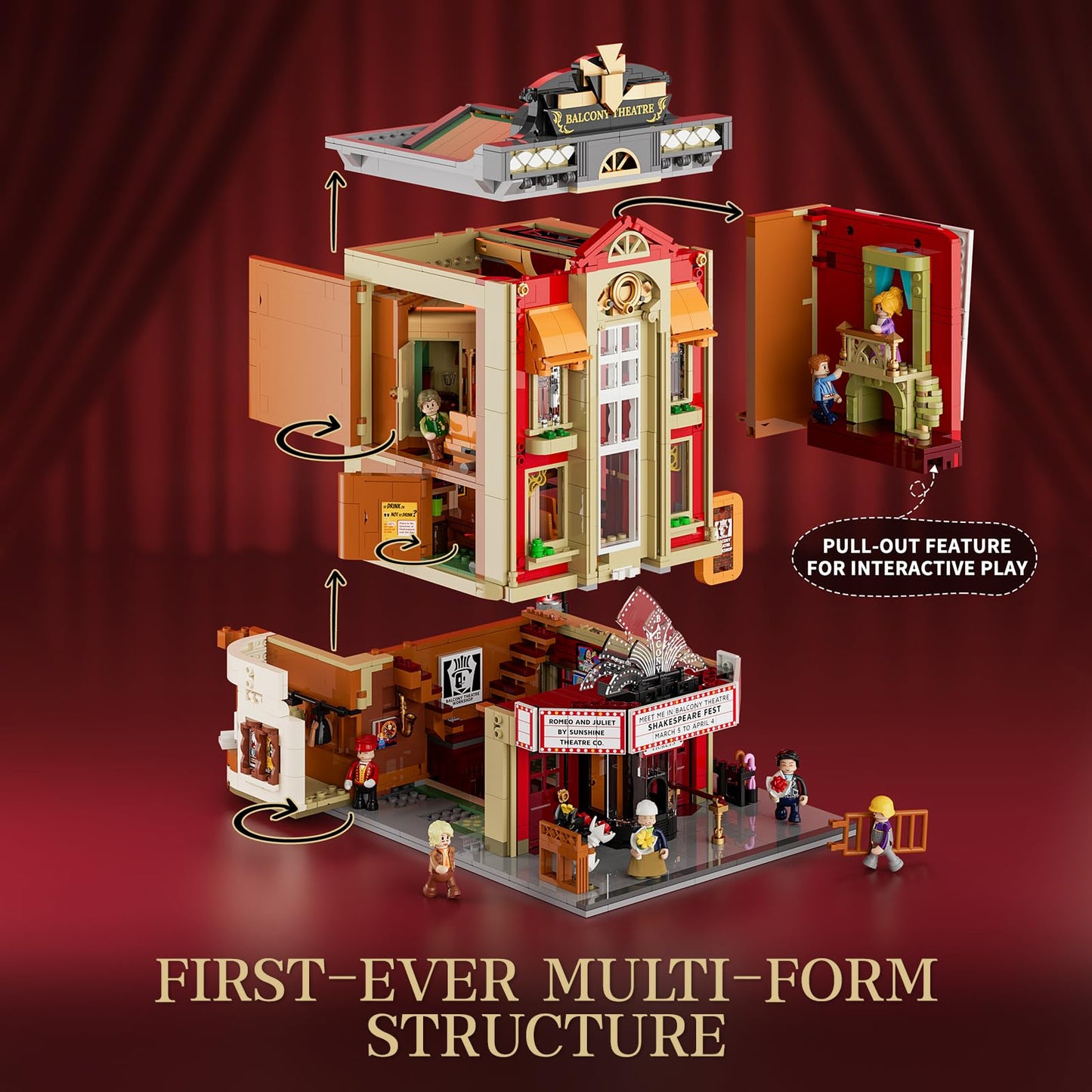 FUNWHOLE Balcony-Theatre Lighting Building-Bricks Set | City Town Creator House LED Kit (2445 Pcs)