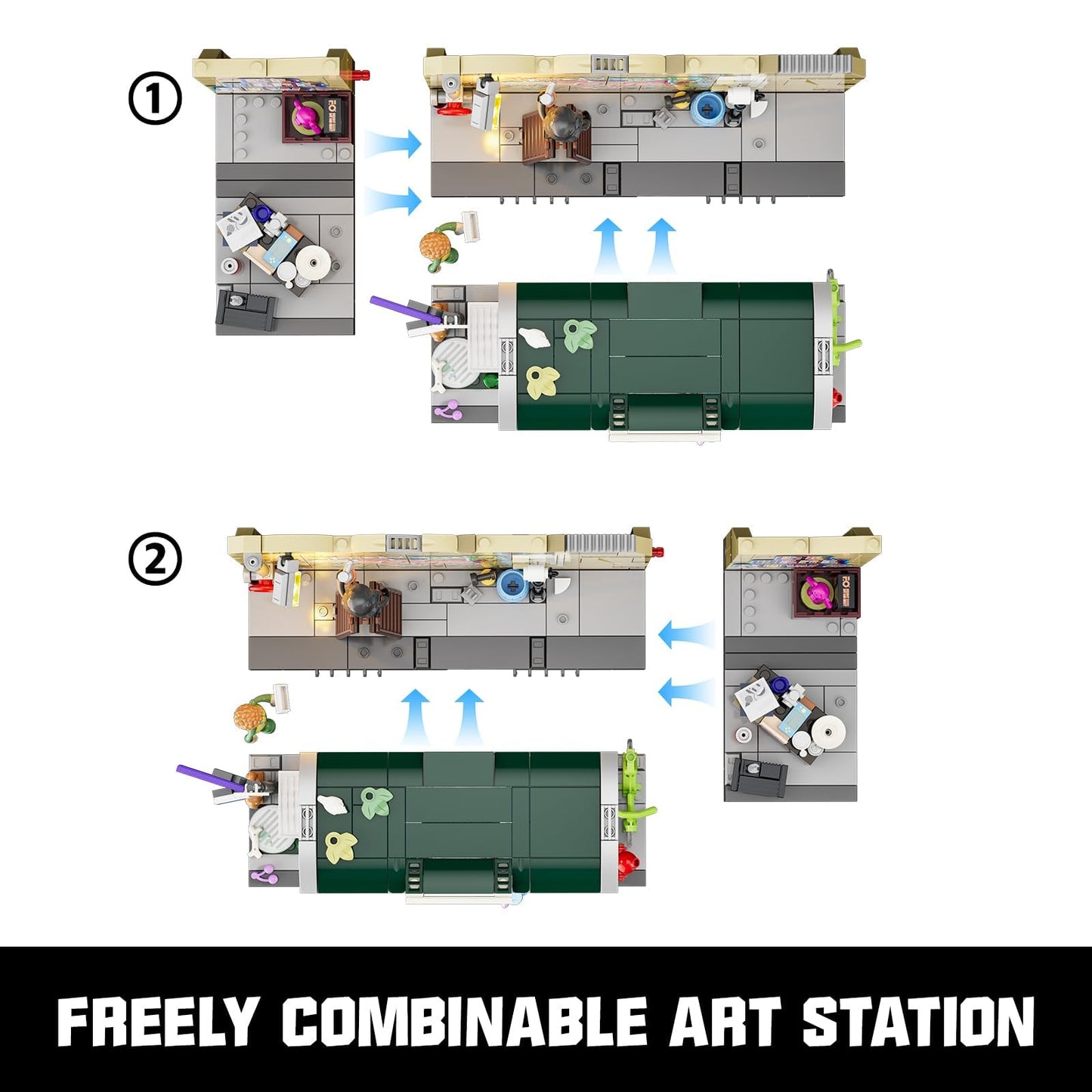 FUNWHOLE Graffiti Bus Stop Building Bricks Set - 514-Pc Modular Street Diorama