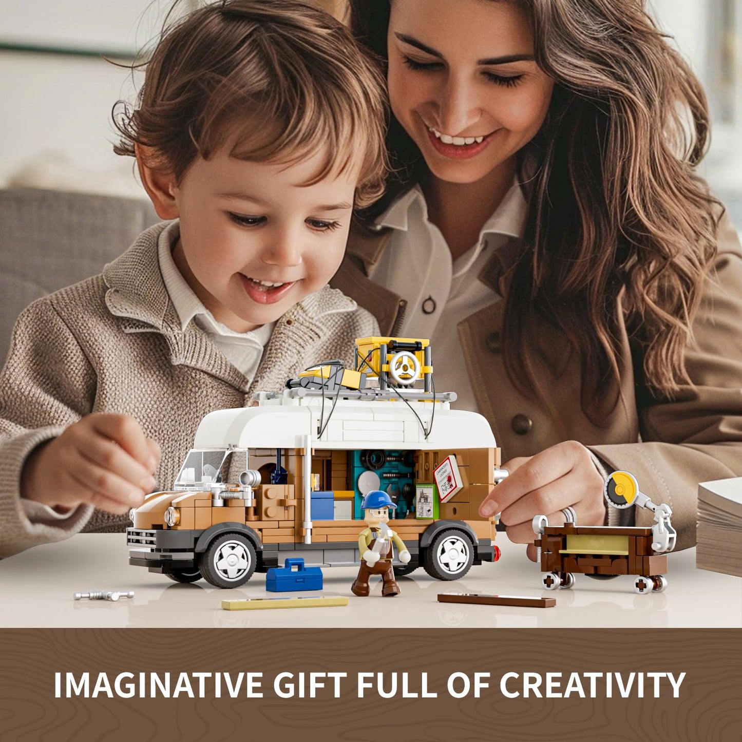 FUNWHOLE Carpentry Van Lighting Building-Bricks Set – 496 Pcs for Adults and Teens