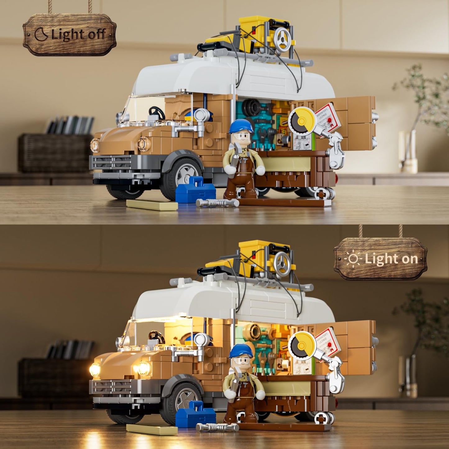 FUNWHOLE Carpentry Van Lighting Building-Bricks Set – 496 Pcs for Adults and Teens