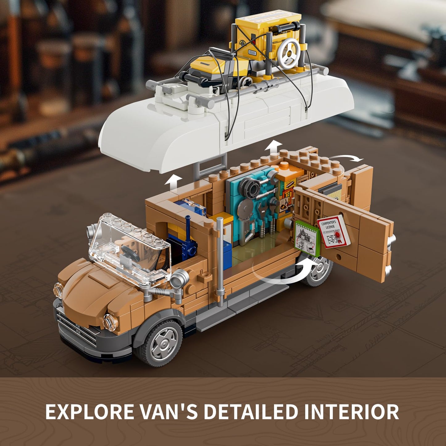 FUNWHOLE Carpentry Van Lighting Building-Bricks Set – 496 Pcs for Adults and Teens