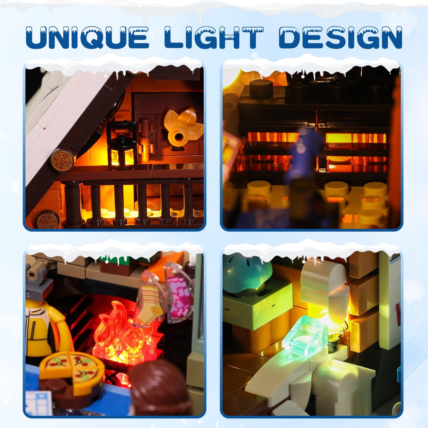 FUNWHOLE Christmas Ski-Cabin Lighting Building-Bricks Set – 2187 Pcs for Adults & Teens