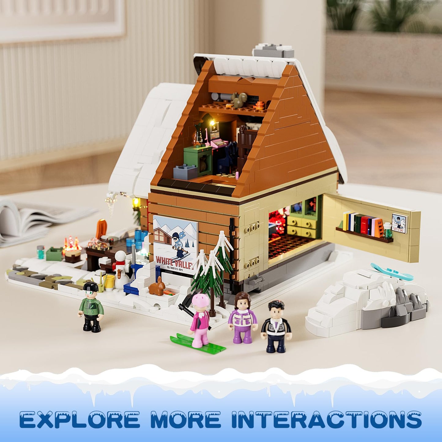 FUNWHOLE Christmas Ski-Cabin Lighting Building-Bricks Set – 2187 Pcs for Adults & Teens