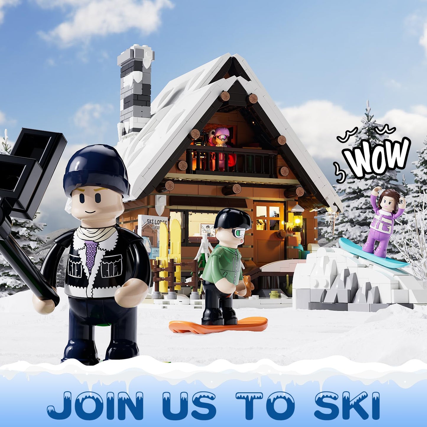 FUNWHOLE Christmas Ski-Cabin Lighting Building-Bricks Set – 2187 Pcs for Adults & Teens