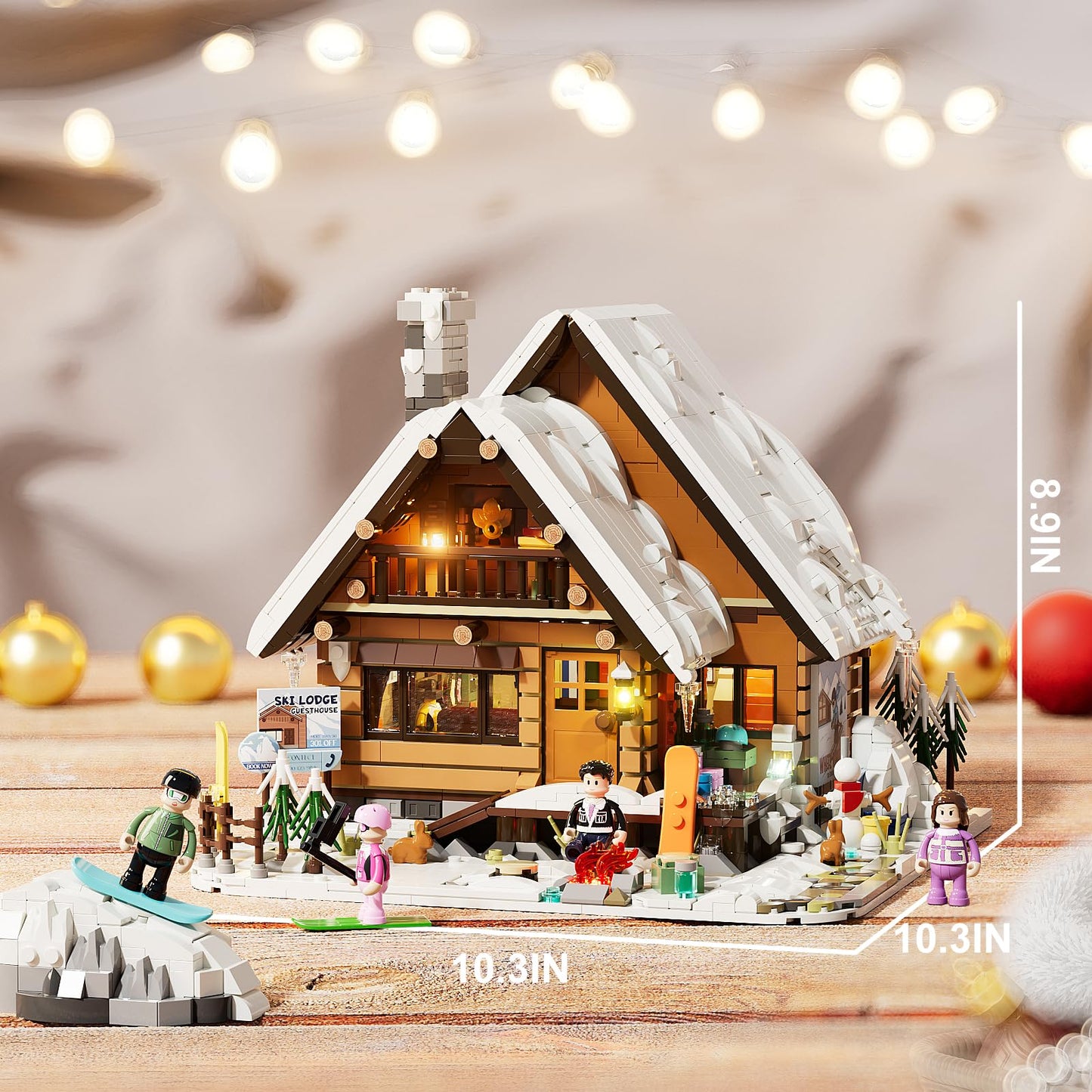 FUNWHOLE Christmas Ski-Cabin Lighting Building-Bricks Set – 2187 Pcs for Adults & Teens