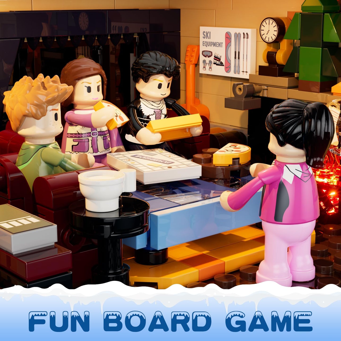 FUNWHOLE Christmas Ski-Cabin Lighting Building-Bricks Set – 2187 Pcs for Adults & Teens