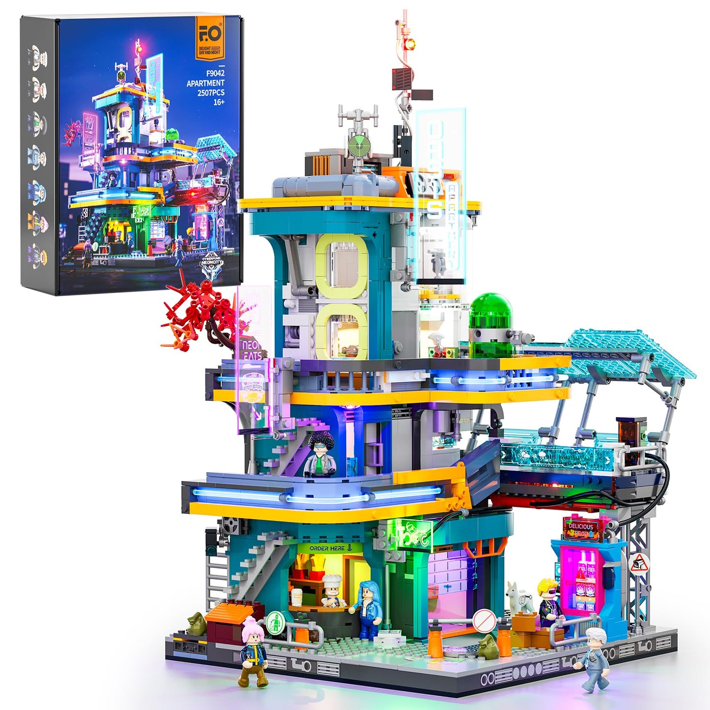 FUNWHOLE Cyberpunk Mansion Lighting Building-Bricks Set – 2524 Pcs Future City Modular Buildings