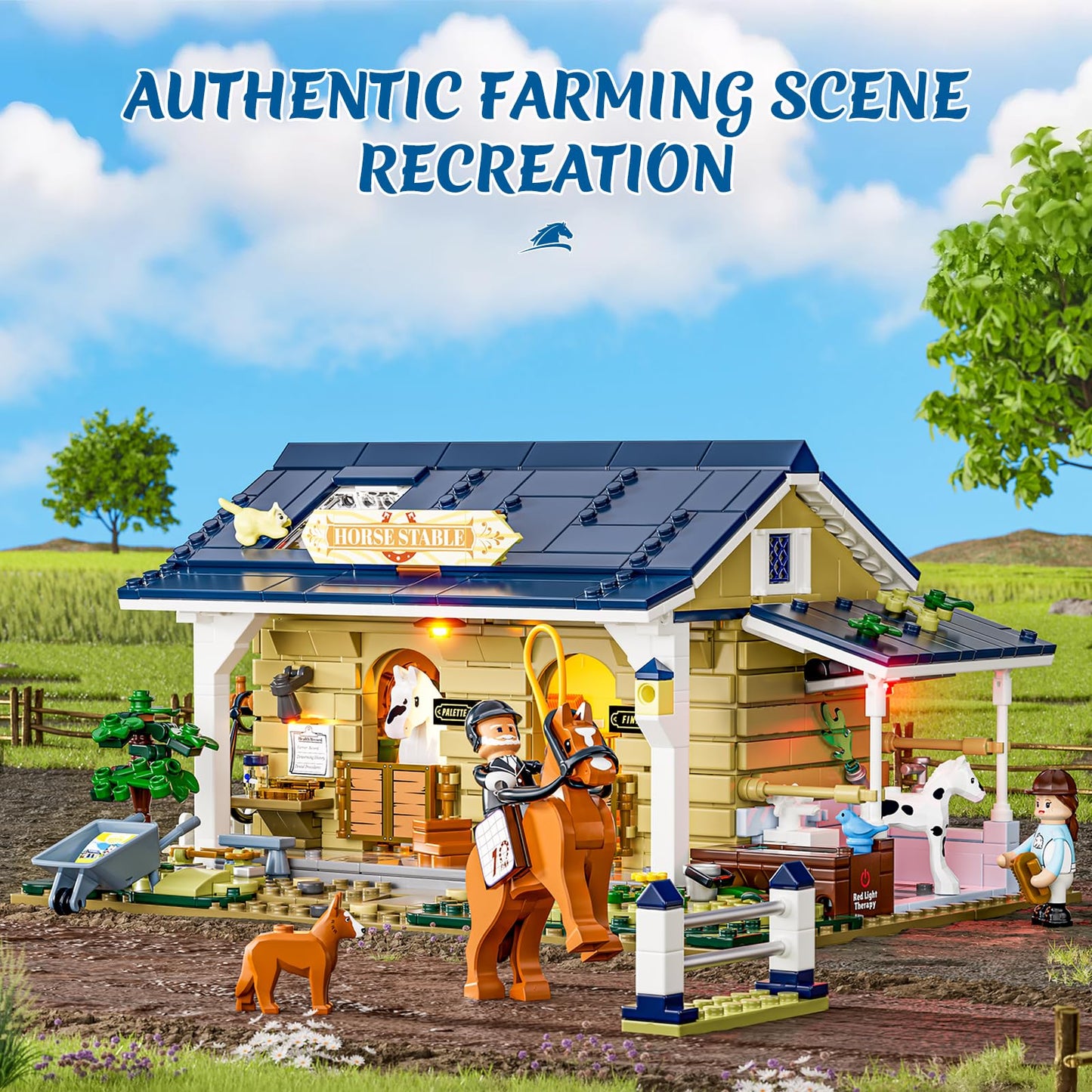 FUNWHOLE Farm Horse-Stable Lighting-Building Bricks Set – 973 Pcs