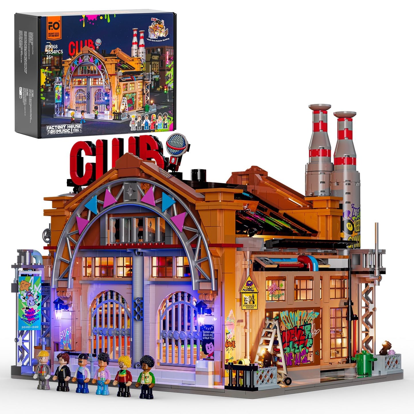 FUNWHOLE Factory House of Music Lighting Bricks Set – Street Fusion City Club Kit (2654 Pcs)