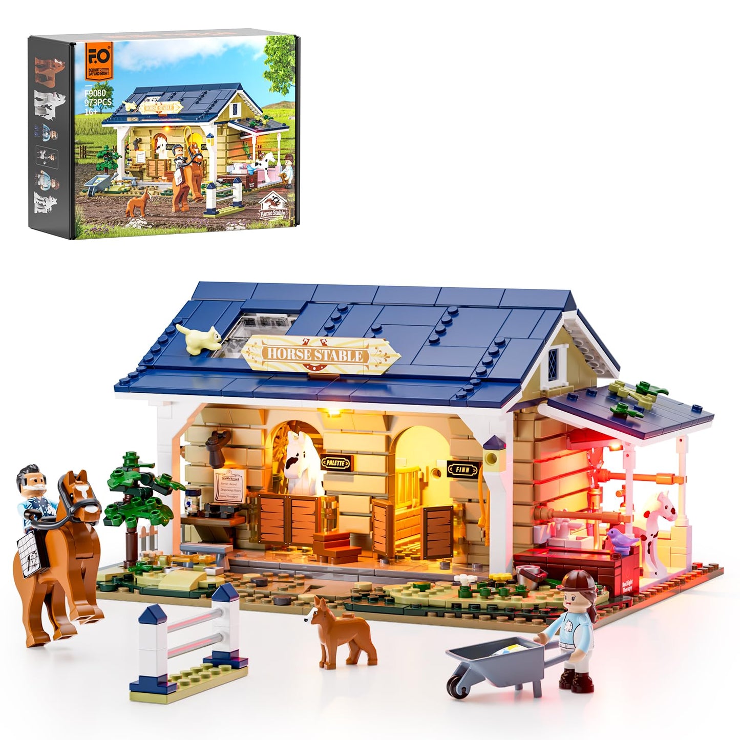 FUNWHOLE Farm Horse-Stable Lighting-Building Bricks Set – 973 Pcs