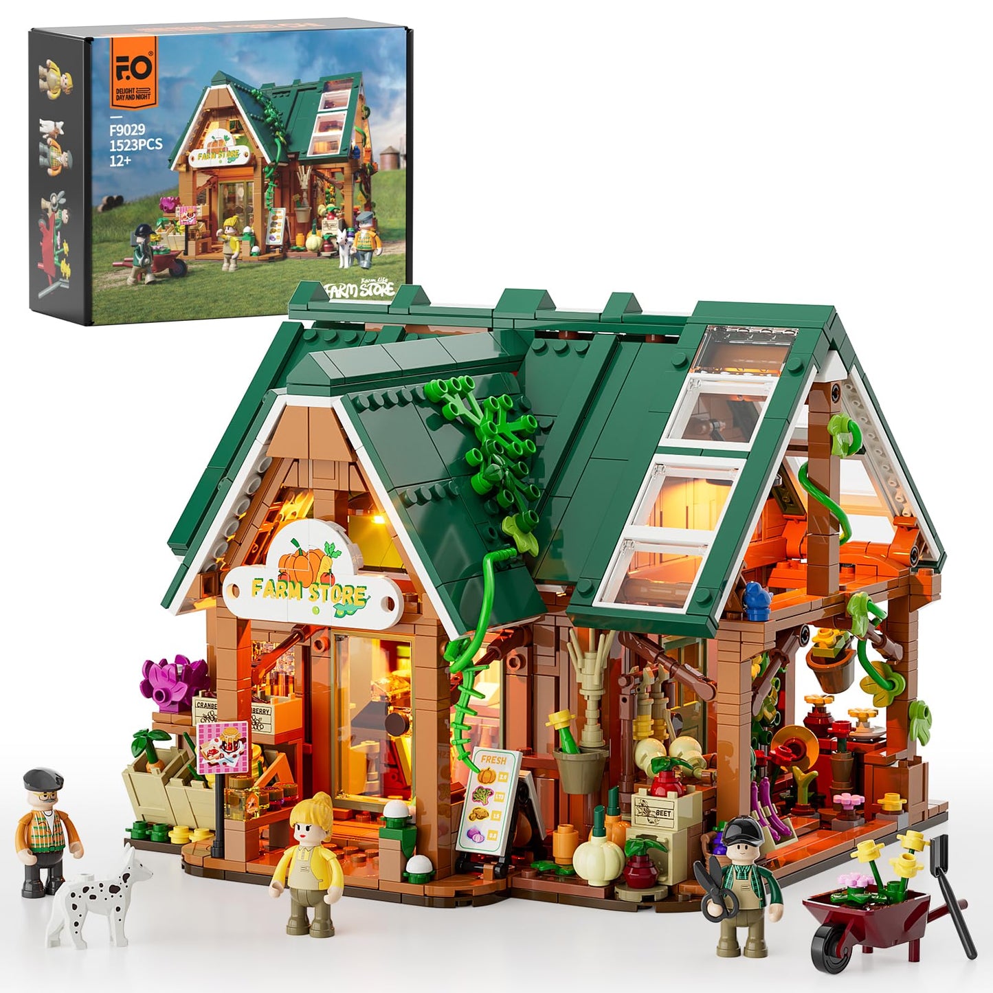 Funwhole Farm-Store Lighting Building-Bricks Set – 1523-Piece Farm Shop LED Model