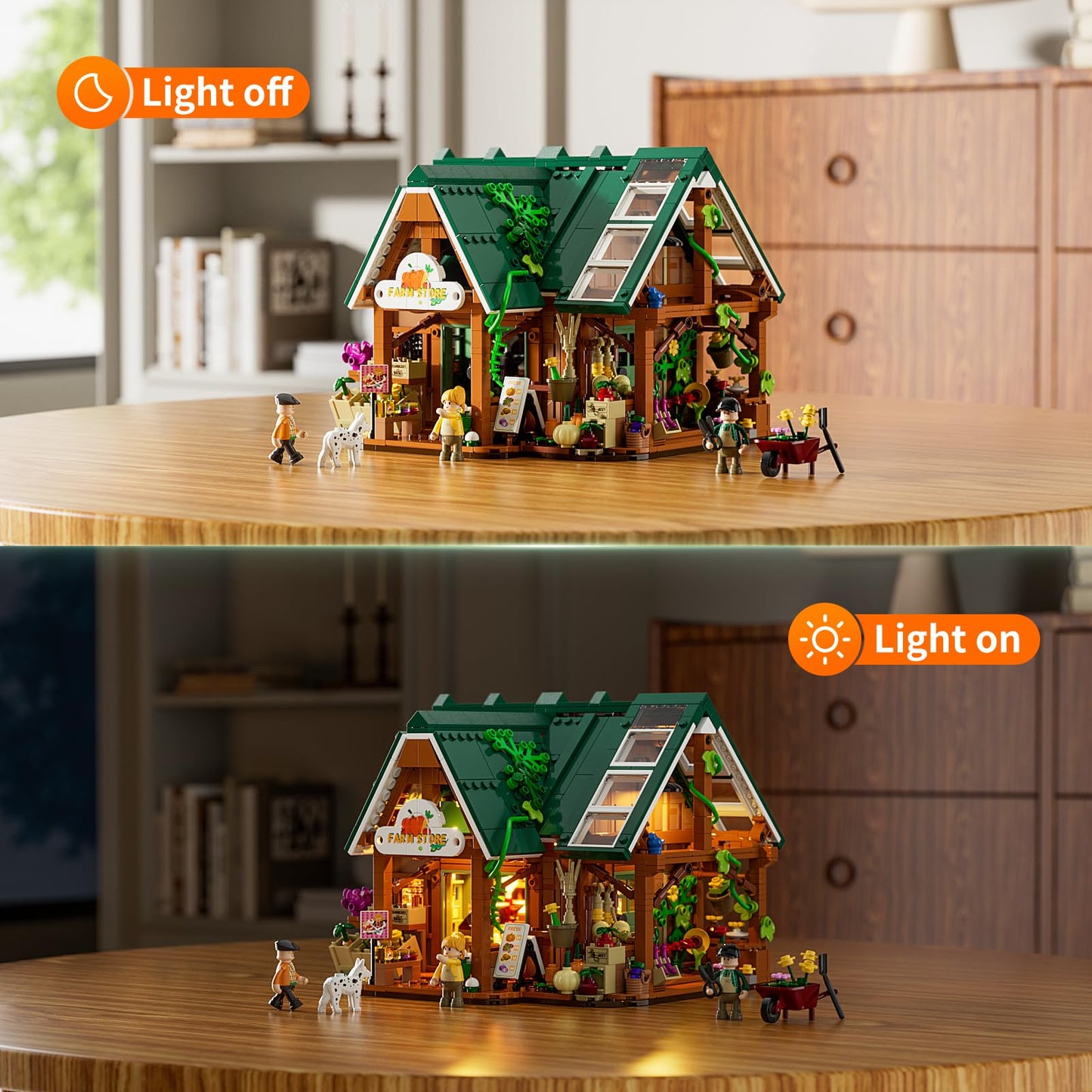 Funwhole Farm-Store Lighting Building-Bricks Set – 1523-Piece Farm Shop LED Model
