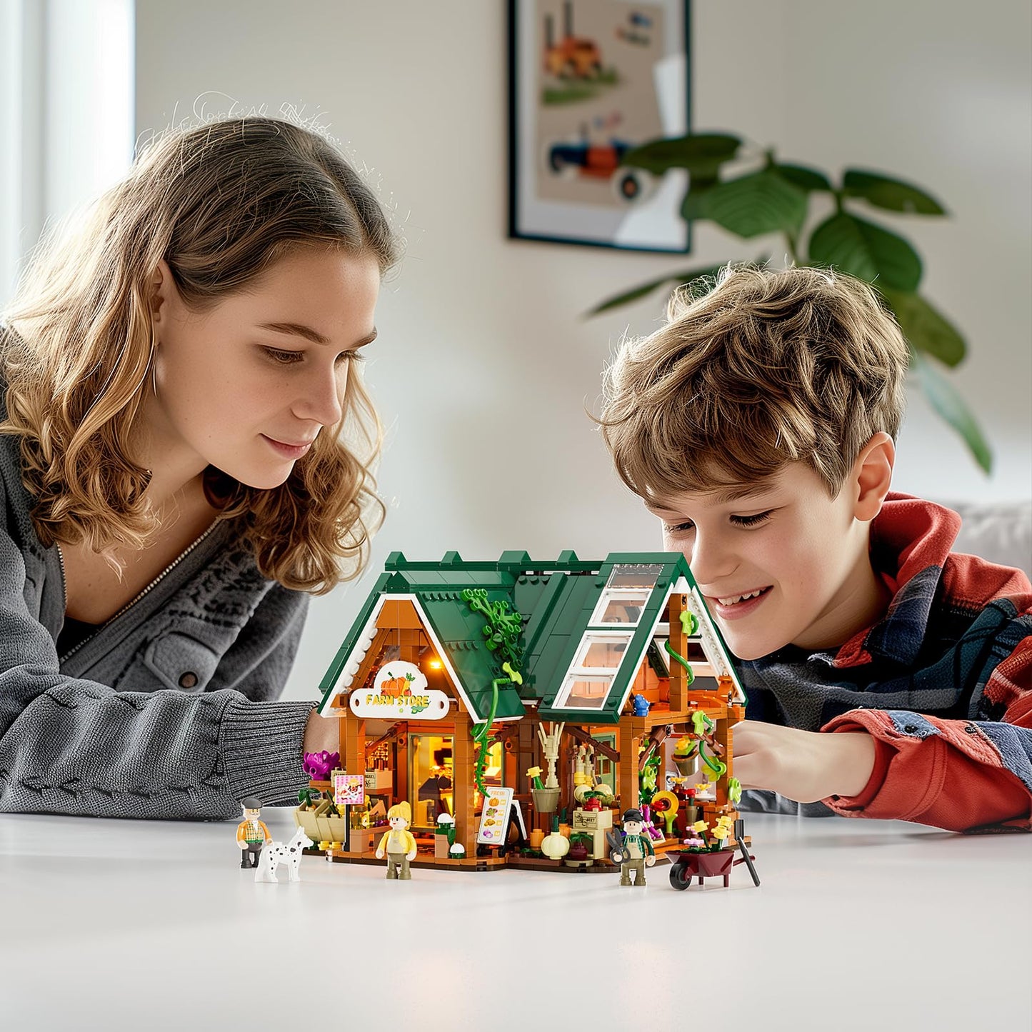 Funwhole Farm-Store Lighting Building-Bricks Set – 1523-Piece Farm Shop LED Model