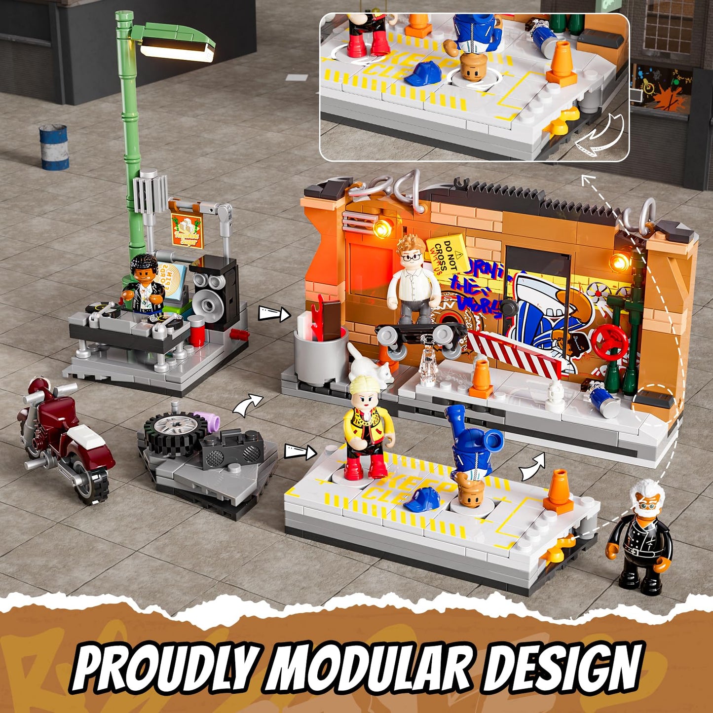 FUNWHOLE Underground Dance Battle Lighting Bricks Set | Street Fusion City Town | 429 Pcs