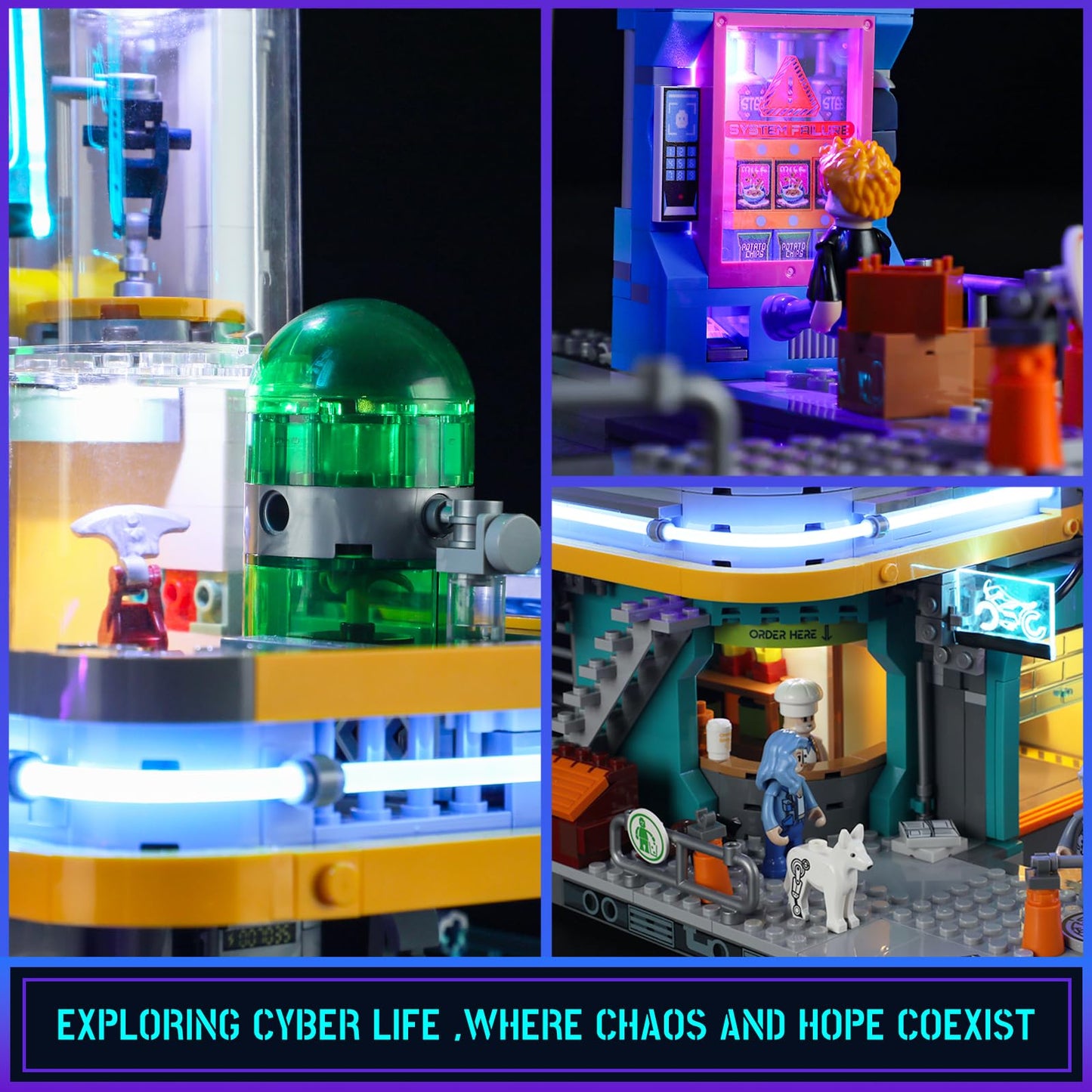 FUNWHOLE Cyberpunk Mansion Lighting Building-Bricks Set – 2524 Pcs Future City Modular Buildings