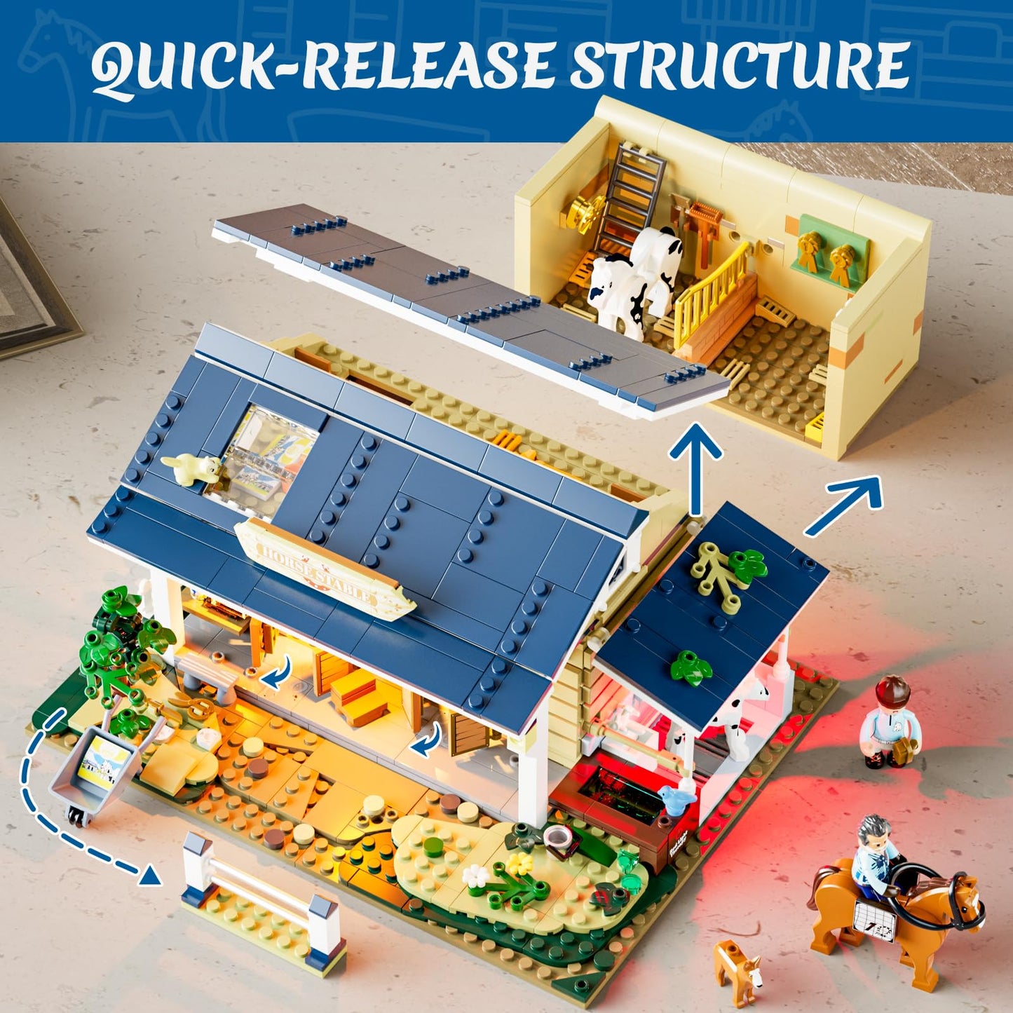 FUNWHOLE Farm Horse-Stable Lighting-Building Bricks Set – 973 Pcs
