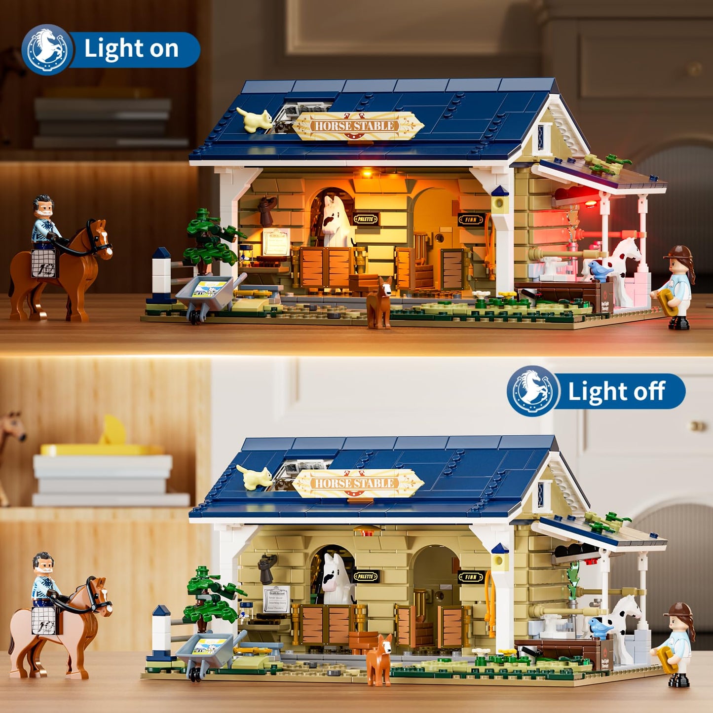 FUNWHOLE Farm Horse-Stable Lighting-Building Bricks Set – 973 Pcs