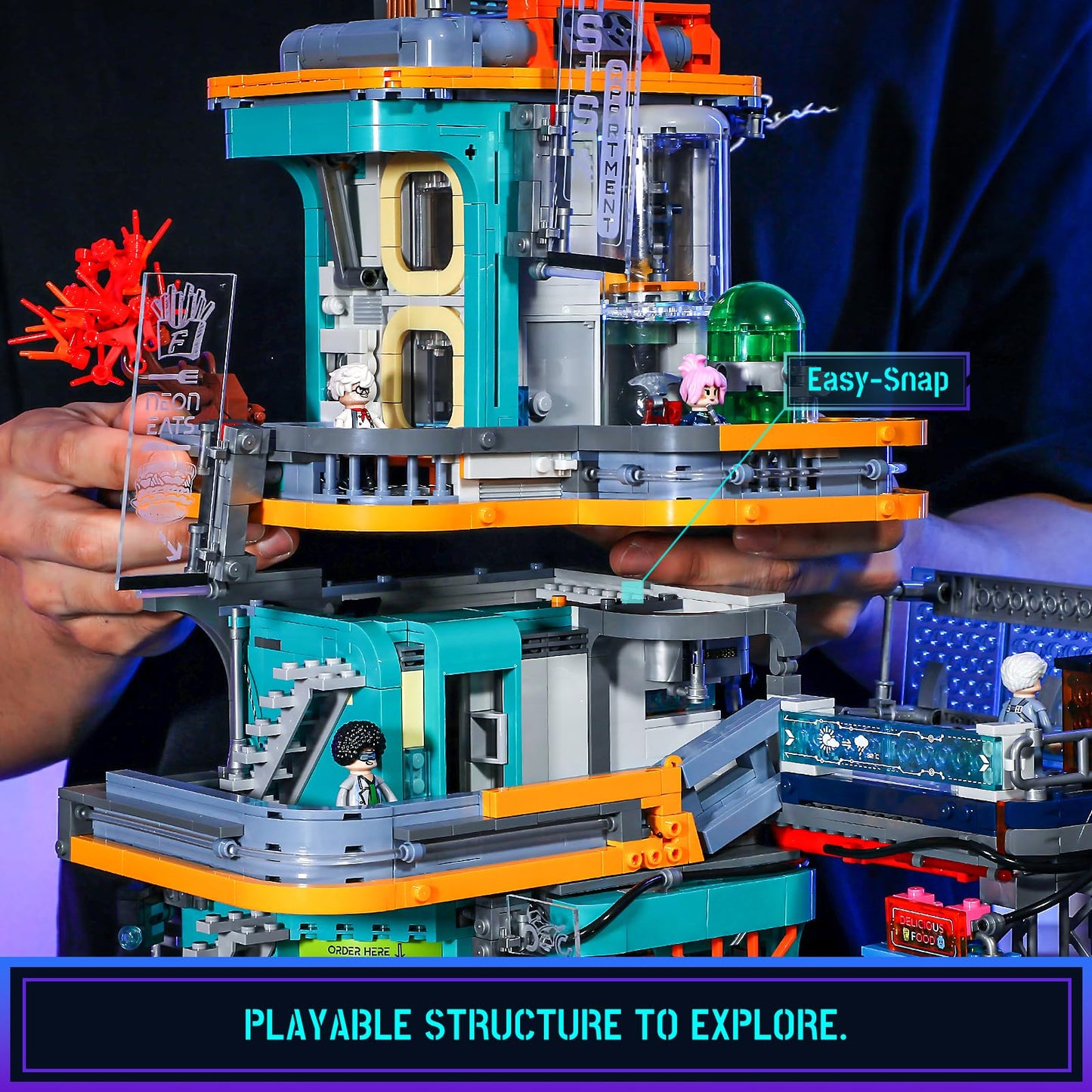 FUNWHOLE Cyberpunk Mansion Lighting Building-Bricks Set – 2524 Pcs Future City Modular Buildings